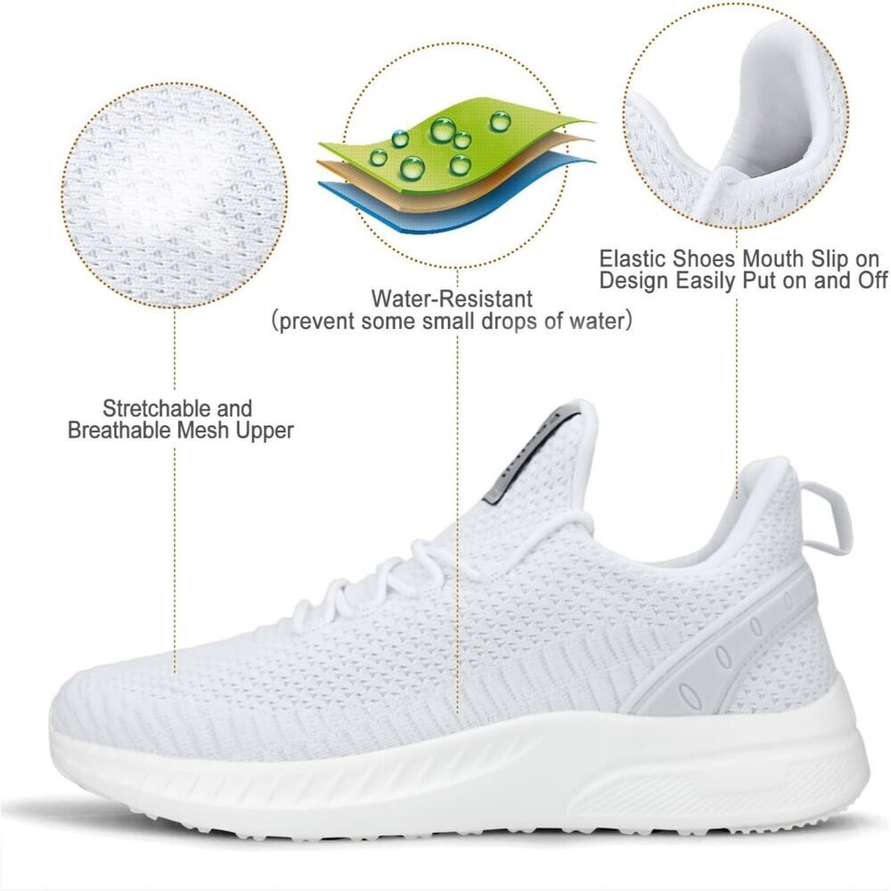 Women's Light White Lightweight Casual Breathable Mesh Walking Sneakers - Picture 4 of 6
